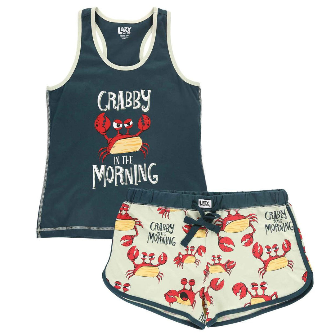 Navy tank top and cream shorts set with crab design and &