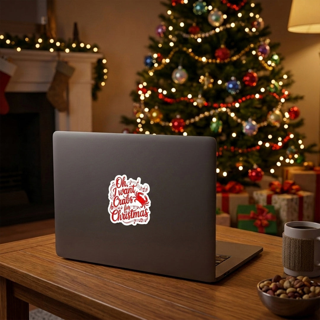 Crabs For Christmas Die Cut Sticker on Notebook Computer