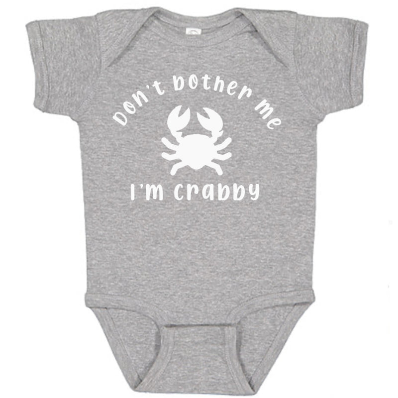 Gray baby onesie with white text Don&