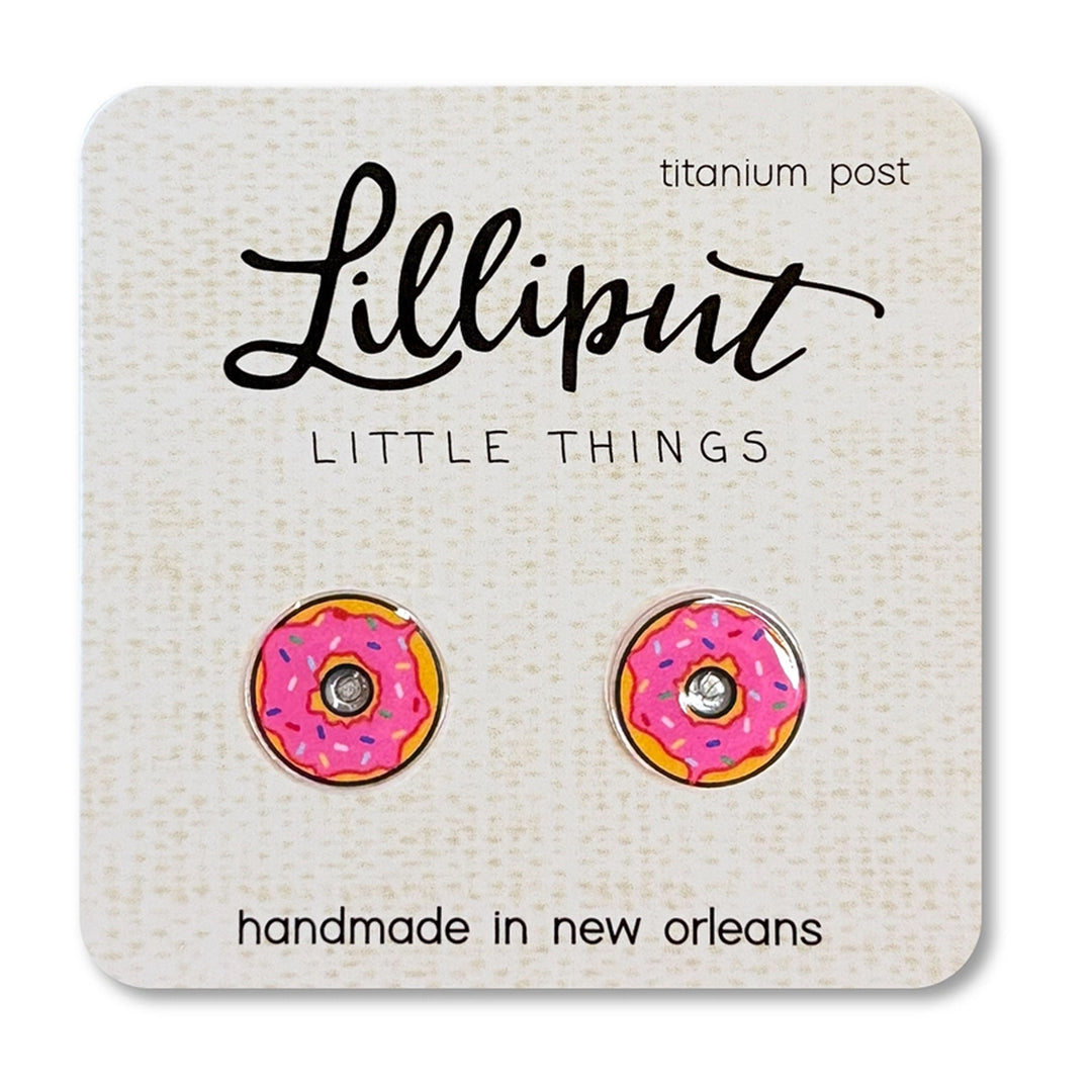Pink Frosted Donuts Lilliput Post Earrings