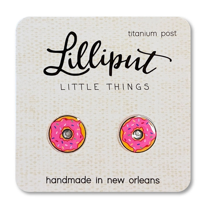 Pink Frosted Donuts Lilliput Post Earrings