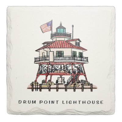 Drum Point Lighthouse Hand-Drawn Ceramic Drink Coaster