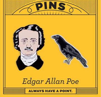 Edgar Allan Poe & Raven Enamel Pin Set (packaging)