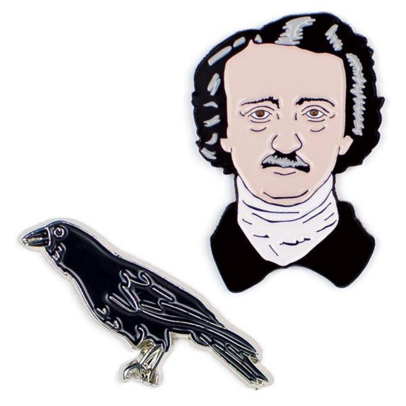 Edgar Allan Poe & Raven Enamel Pin Set