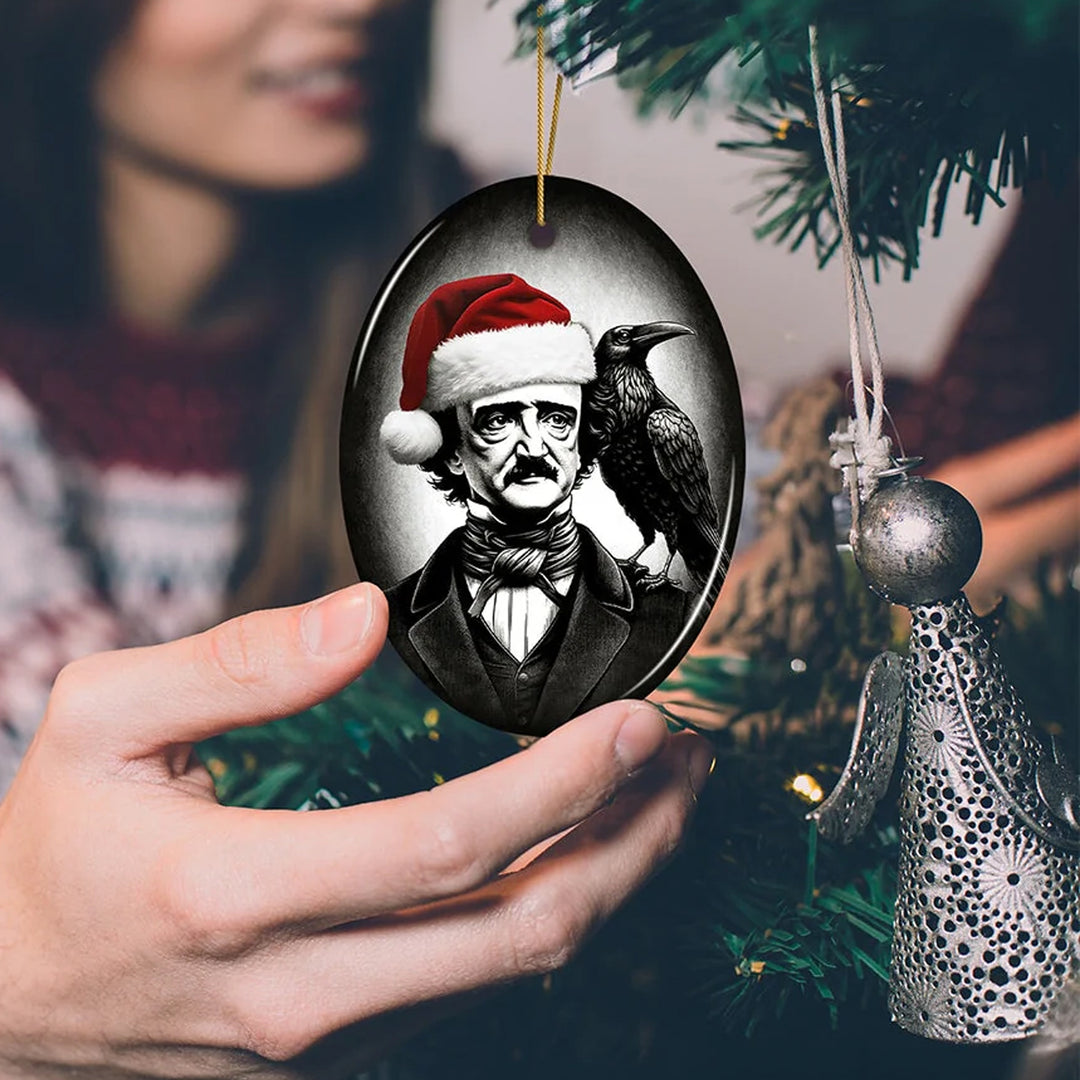 Edgar Allan Poe Christmas Oval Ceramic Ornament.