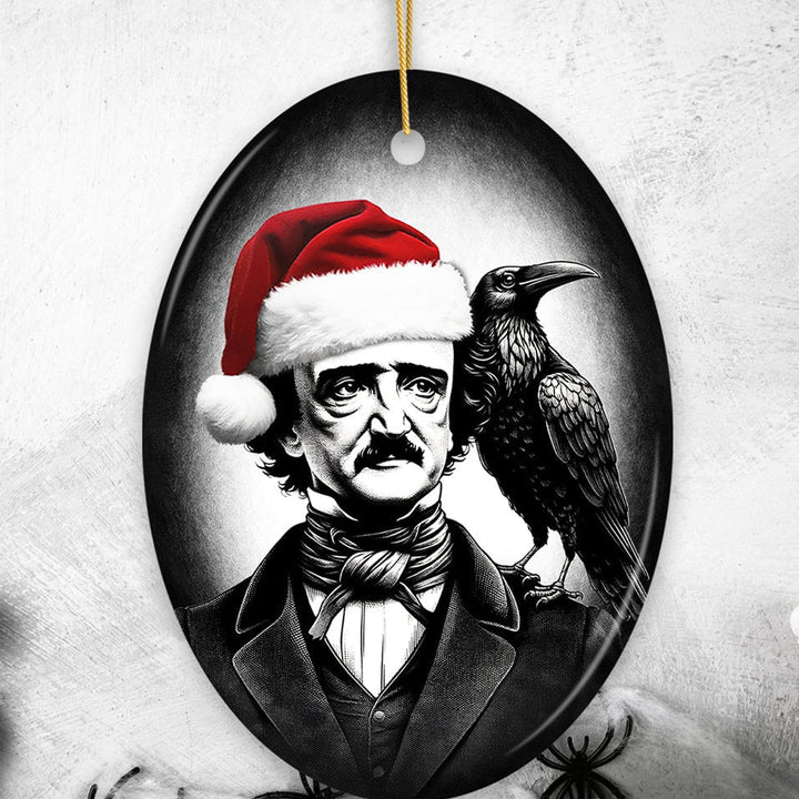 Edgar Allan Poe Christmas Oval Ceramic Ornament.