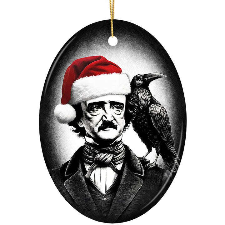Edgar Allan Poe Christmas Oval Ceramic Ornament.