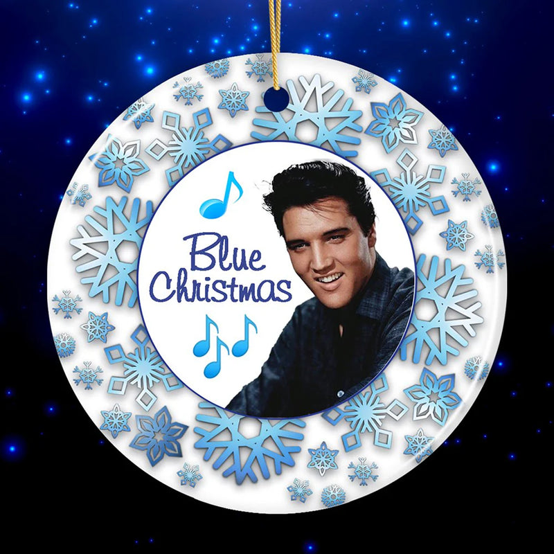 Elvis Presley Blue Christmas Ceramic Ornament