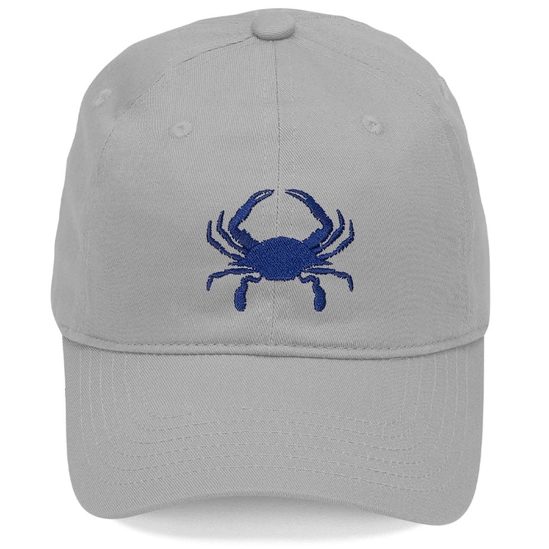 Embroidered Blue Crab Baseball Hat - Gray