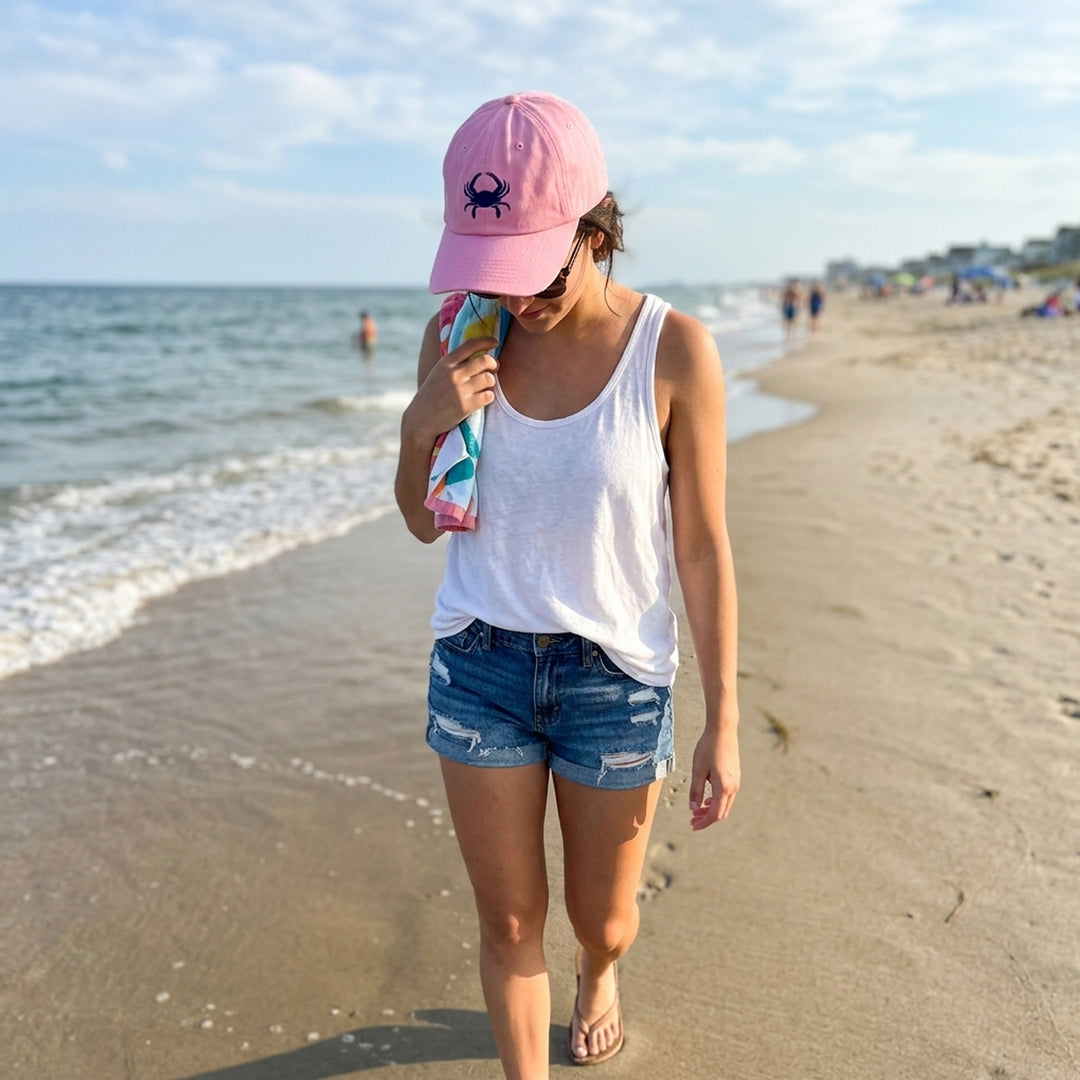 Embroidered Blue Crab Baseball Hat - Pink (model)