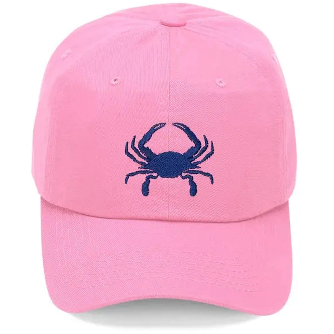 Embroidered Blue Crab Baseball Hat - Pink