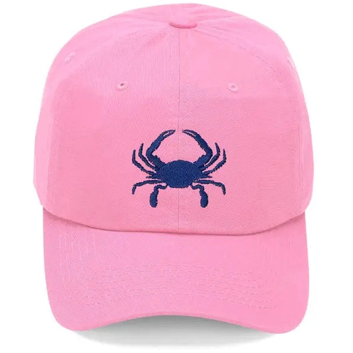 Embroidered Blue Crab Baseball Hat - Pink