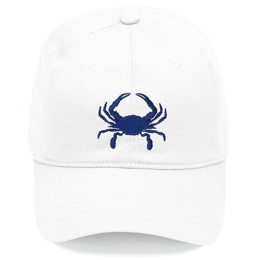Embroidered Blue Crab Baseball Hat - White