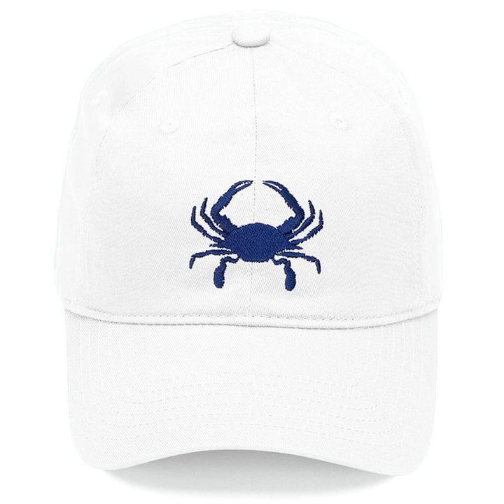 Embroidered Blue Crab Baseball Hat - White