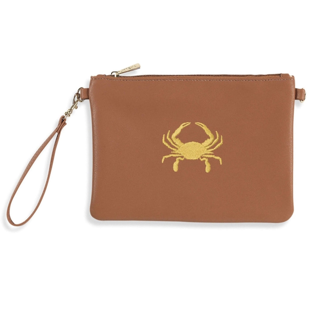 Embroidered Gold Crab Wristlet