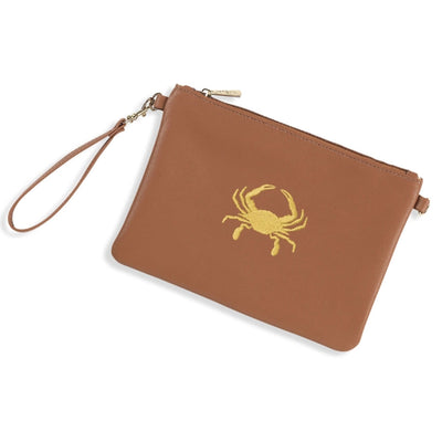 Embroidered Gold Crab Wristlet