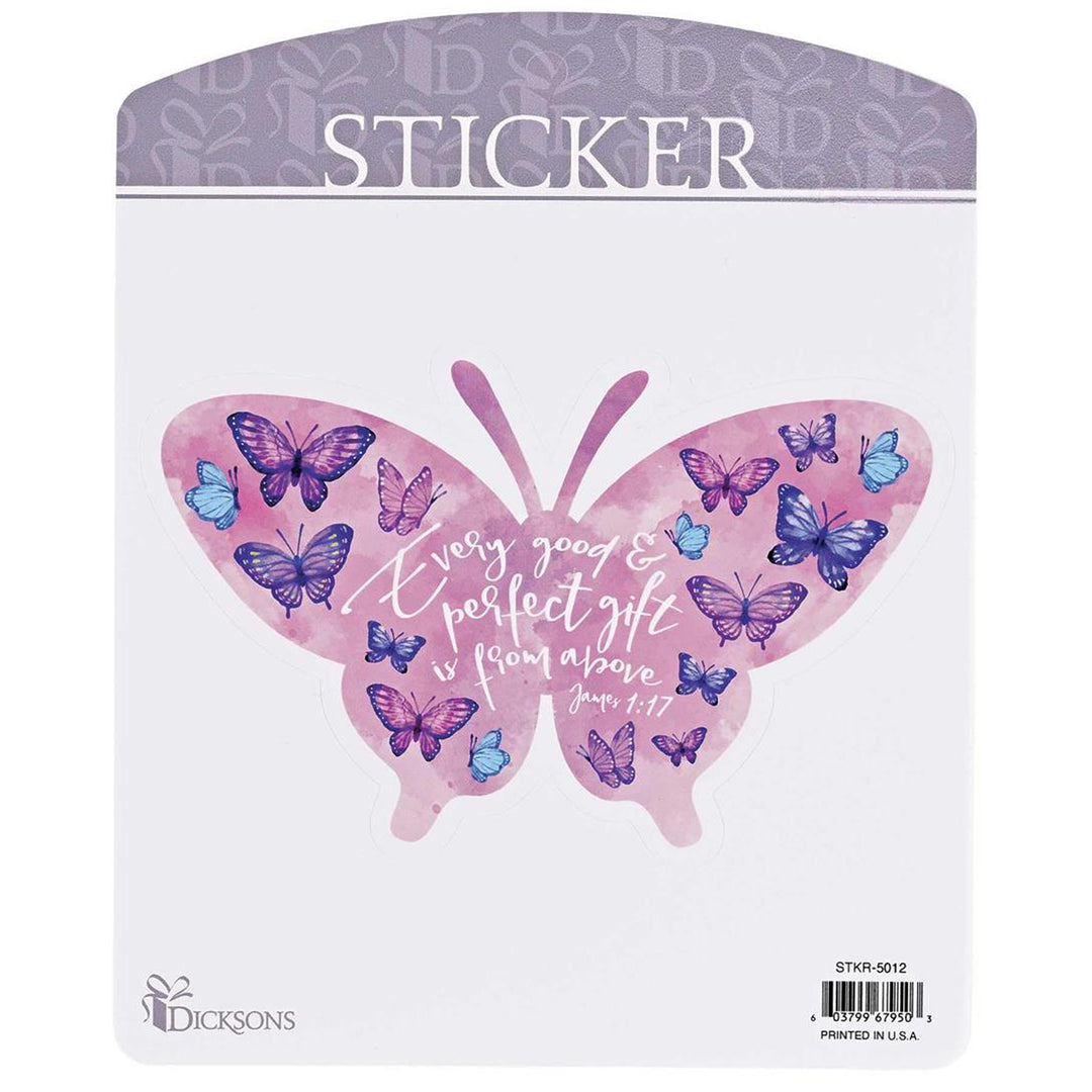 Every Good &amp; Perfect Gift Is From Above Butterfly Vinyl Sticker Packaging