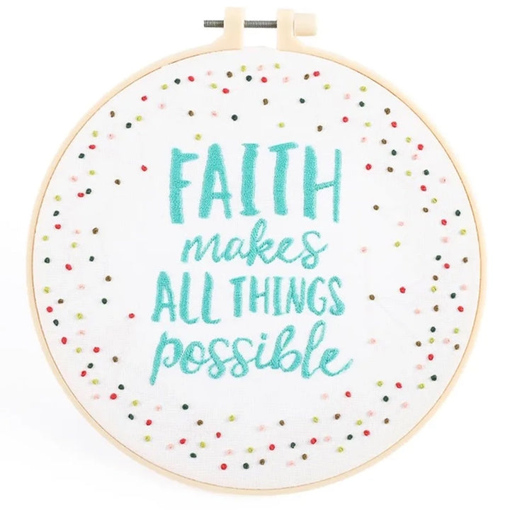 Christian Themed Embroidery Kit - Faith makes all things possible - example of finished design.
