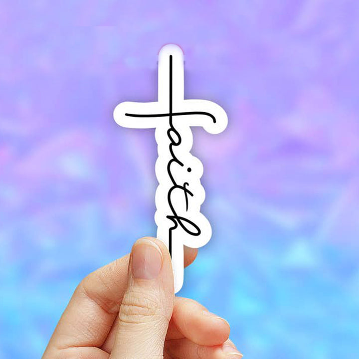 Faith Script Cross Vinyl Sticker (scene)