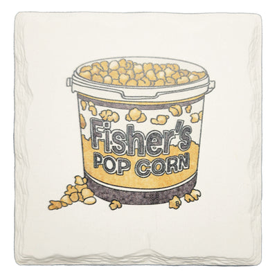 Fisher's Popcorn Hand-Drawn Ceramic Drink Coaster