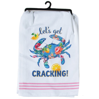 Floral Crab Let's Get Cracking Flour Sack Kitchen Towel Scene