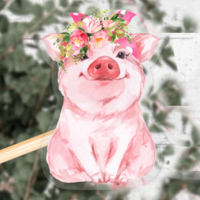 Floral Pig Clear Background Vinyl Sticker