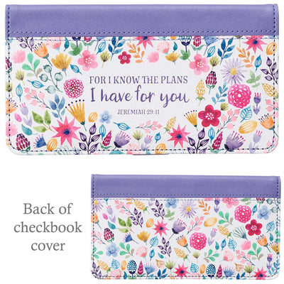 Checkbook Cover - 7 - For I Know The Plans I Have For You - Jeremiah 29:11 (floral purple)