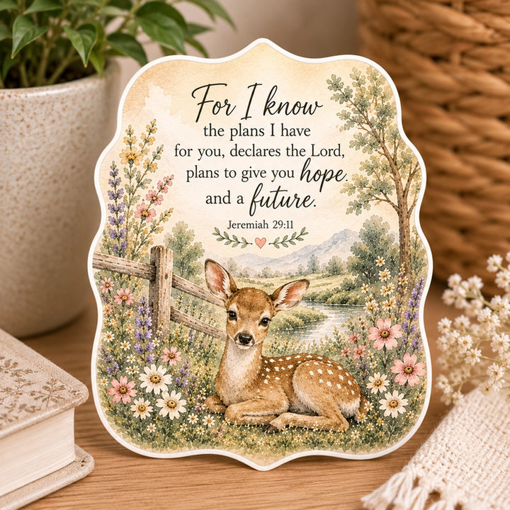 For I know the plans I have for you, declares the Lord, plans to give you hope and a future. Jeremiah 29:11. Vinyl Sticker.