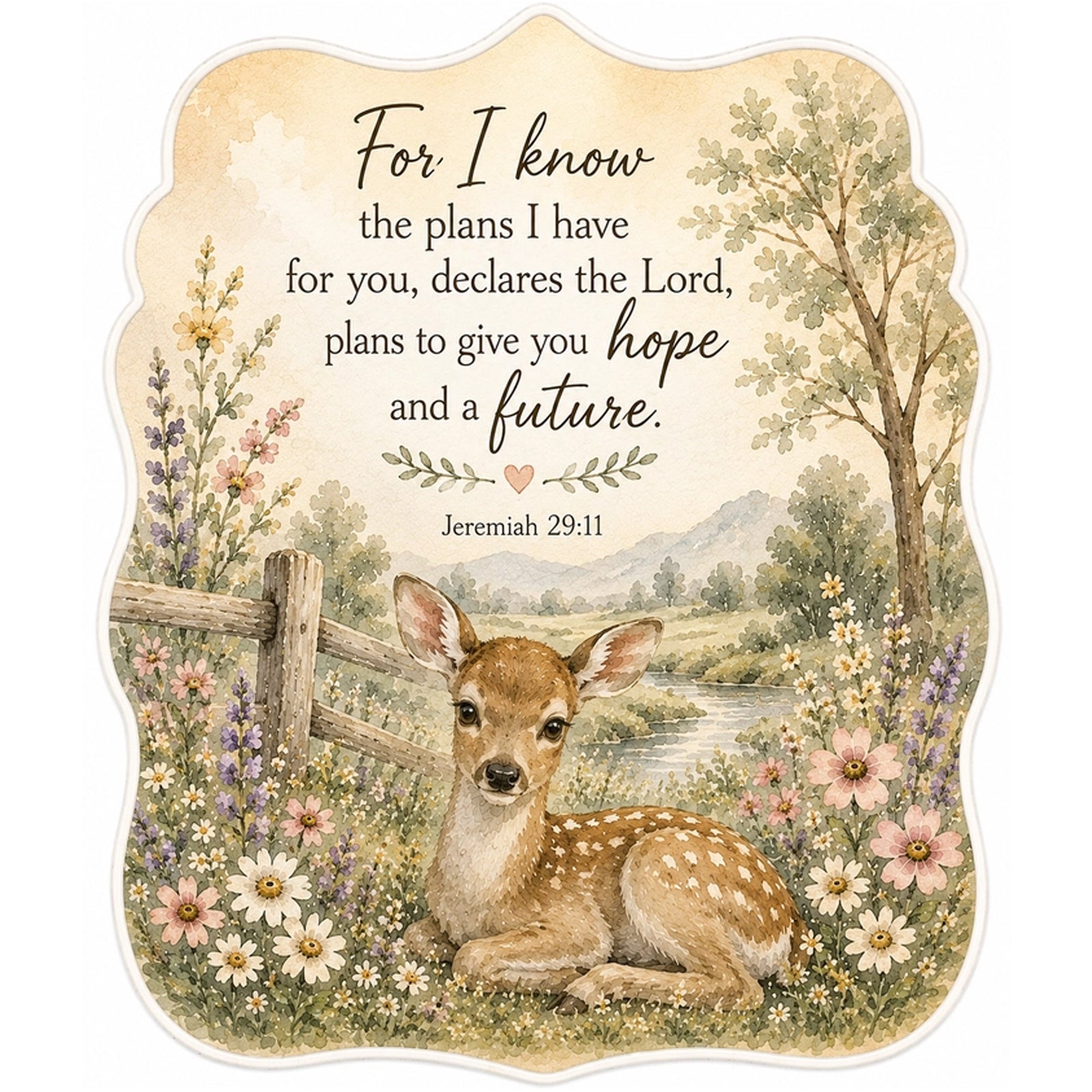 For I know the plans I have for you, declares the Lord, plans to give you hope and a future. Jeremiah 29:11. Vinyl Sticker.