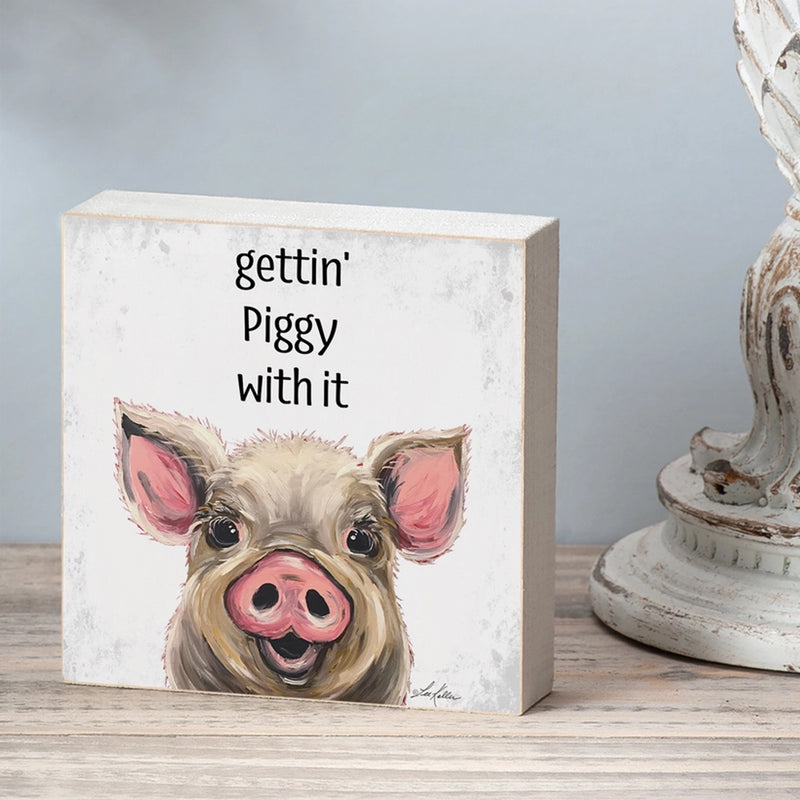 Gettin Piggy With It Tabletop Wood Block Scene