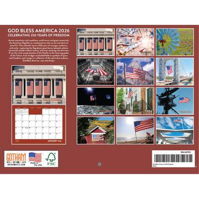 God Bless America 2026 Wall Calendar 12" x 18"