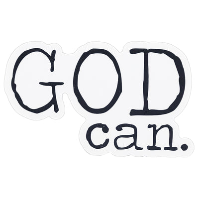 Sticker with 'GOD can.' text on a white background