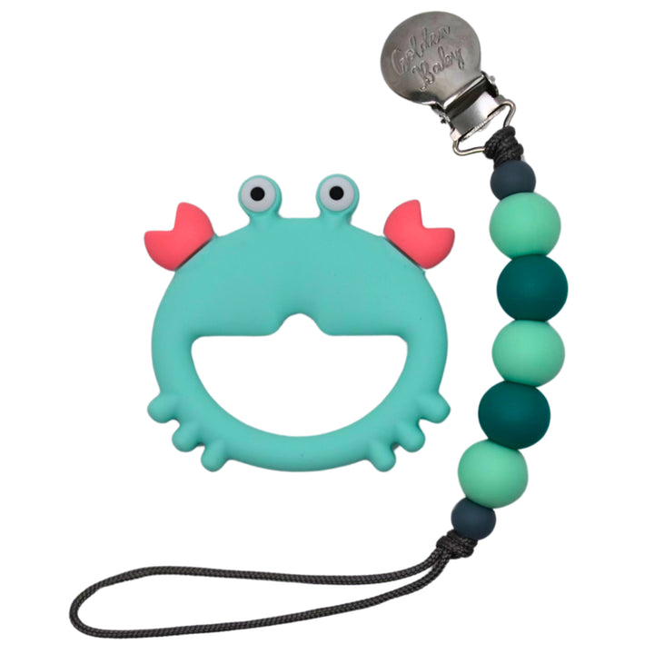Golden Baby Crab Teether Set - Teal
