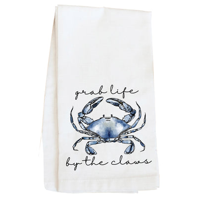 Grab Life By The Claws Kitchen Towel with Blue Crab