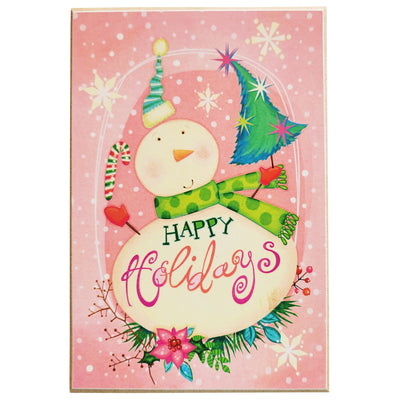 Print Block - Happy Holidays Snowman Pink Background