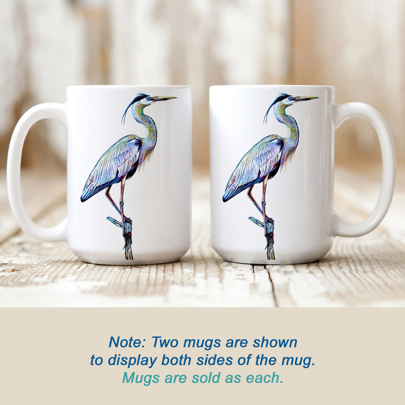 Blue Heron on Branch Watercolor Art Mug