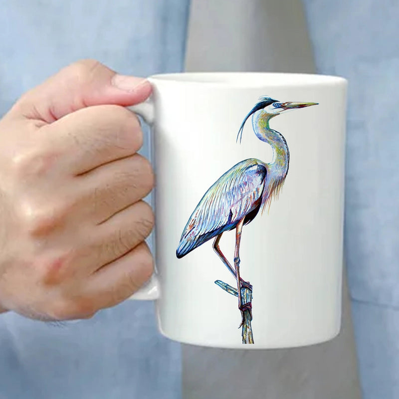 Blue Heron on Branch Watercolor Art Mug