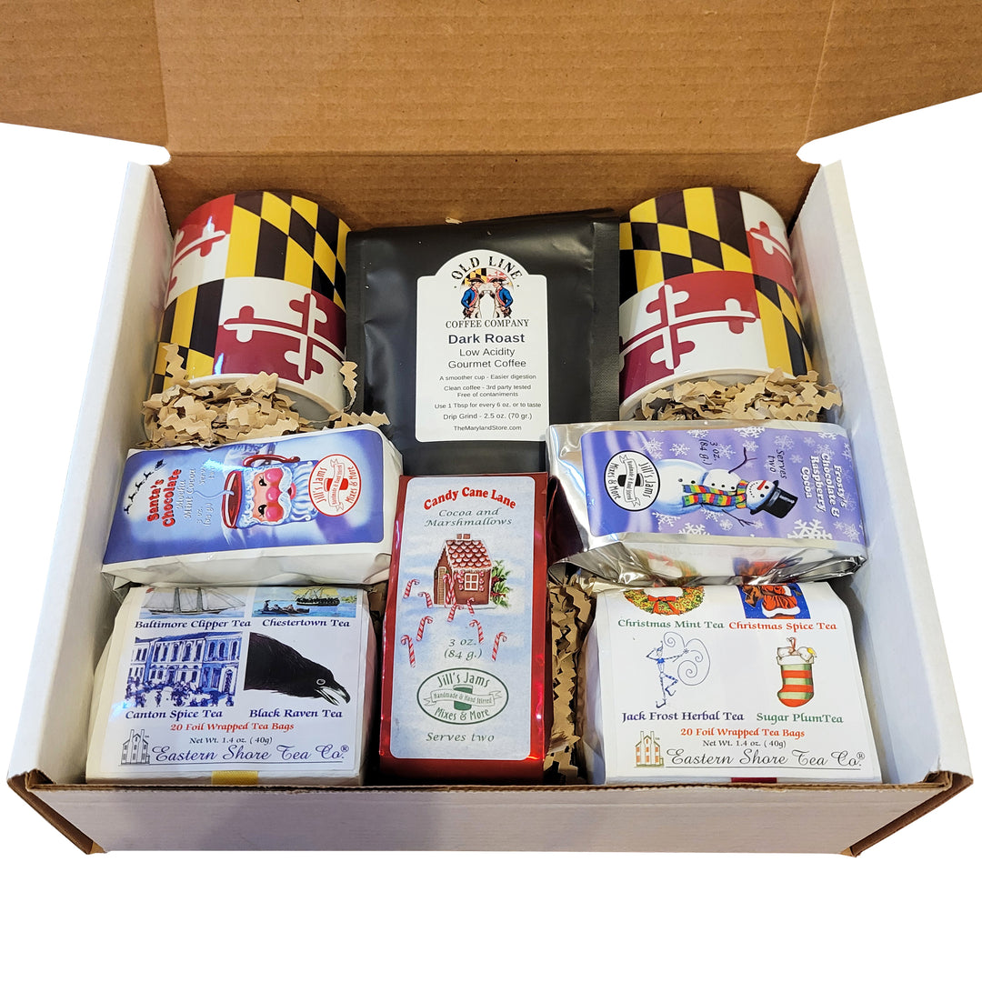 Holiday Drinks and Mugs Gift Box (with Maryland Flag Mugs).