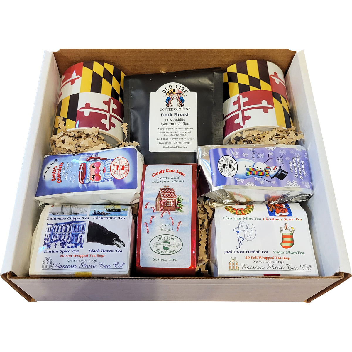 Holiday Drinks and Mugs Gift Box (with Maryland Flag Mugs).