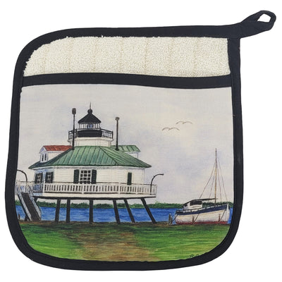pocket potholder mitt with hooper strait lighthouse and boat design