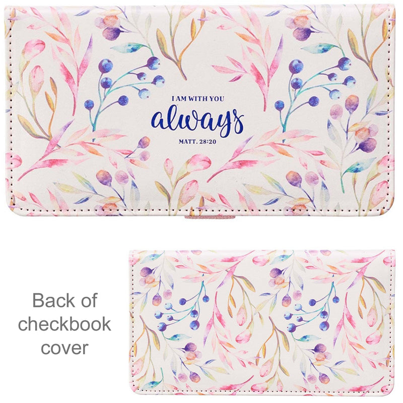 Checkbook Cover - 13 - I Am With You Always - Matthew 28:20 (pink floral)