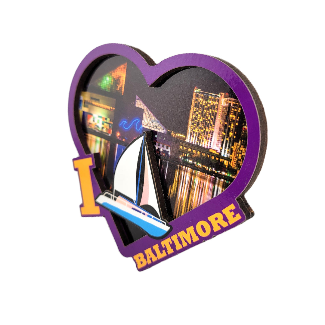 I Love Baltimore Heart and Sailboat Magnet (side view)
