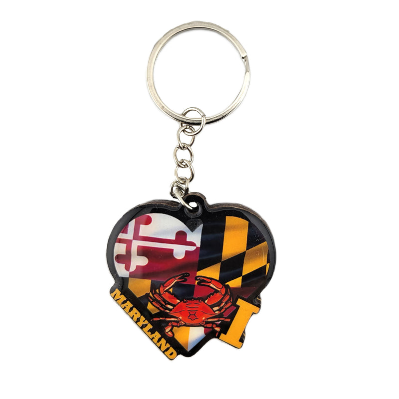 I Love Maryland Heart, Crab and Flag Key Ring