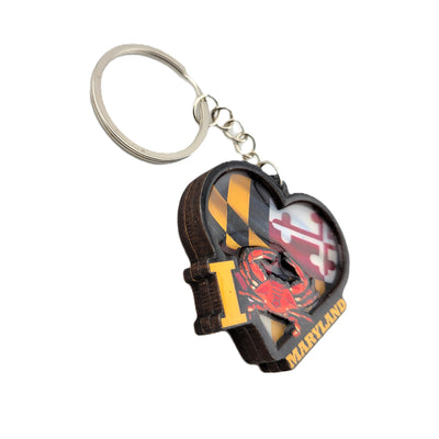 I Love Maryland Heart, Crab and Flag Key Ring