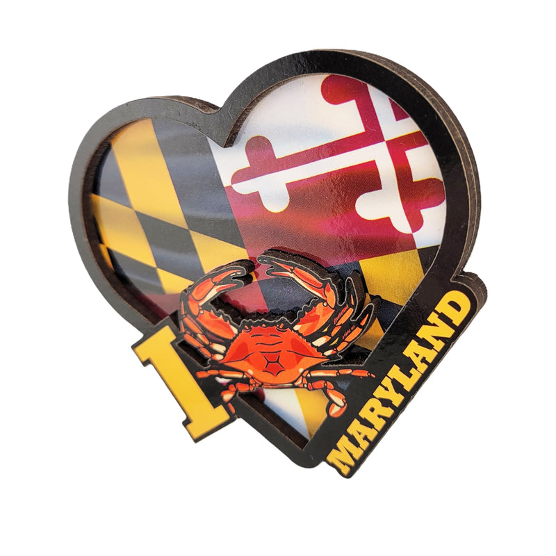 I Love Maryland Heart, Crab and Flag Magnet