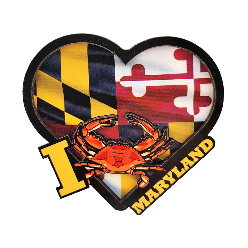 I Love Maryland Heart, Crab and Flag Magnet