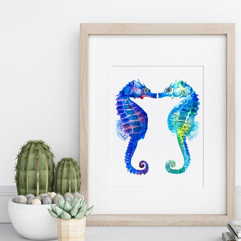 Kissing Sea Horse Watercolor Art Print