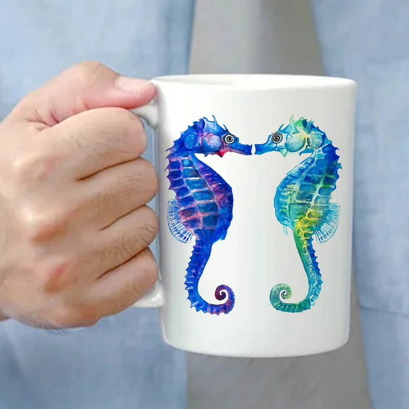 Kissing Sea Horse Watercolor Art Mug