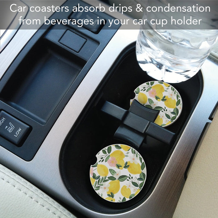 Lemons On The Vine Absorbent Stone Car Coaster
