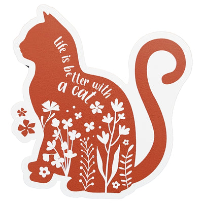 life is better with a cat die cut cat shaped sticker